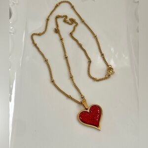 Stainless Steel Red Heart Crystal Necklace